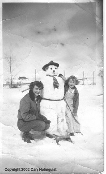 Snowman in June, 1950 Coreen and Doris Vance, Near Fort Shaw