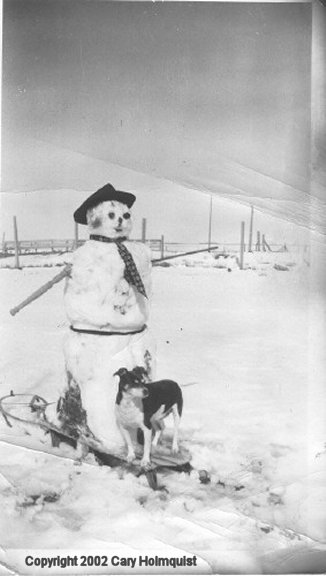 Vance Family Dog Nippy and Snowman in June, 1950 near Fort Shaw
