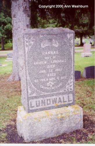 Hannah Olsdotter Lundwall Tombstone, Bozeman City Cemetery, Bozeman, Gallatin County, Montana