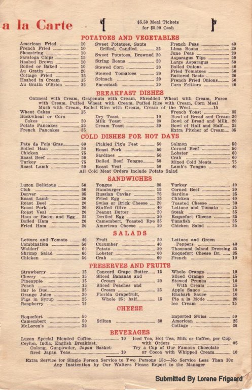 Menu from the Luzon Cafe, Billings, Montana
