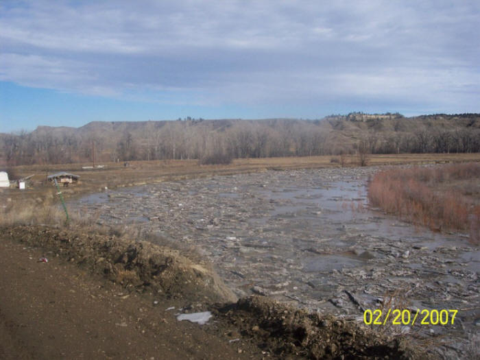 Ice Breaking Up on Musselshell River, Petroleum County, Montana