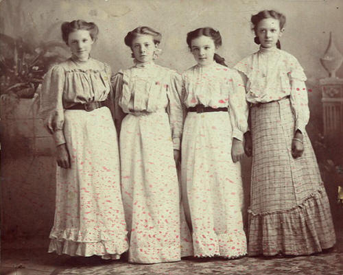 Clara Minnie Corson and 3 Girls, circa 1906, Choteau, Teton County, Montana