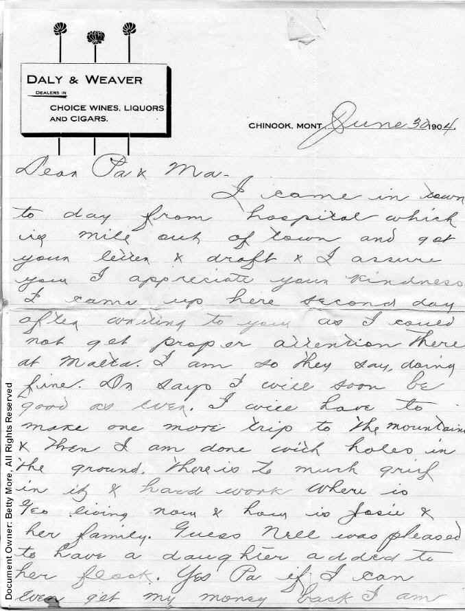 Charles Swaggart's Letter Home June 30, 1904