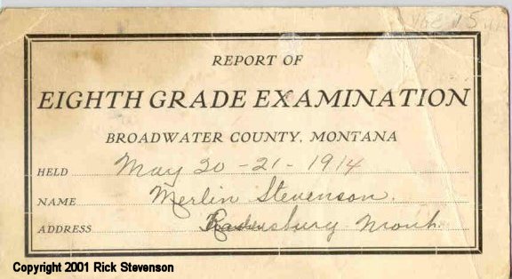 Report Card From Radersburg School 1914