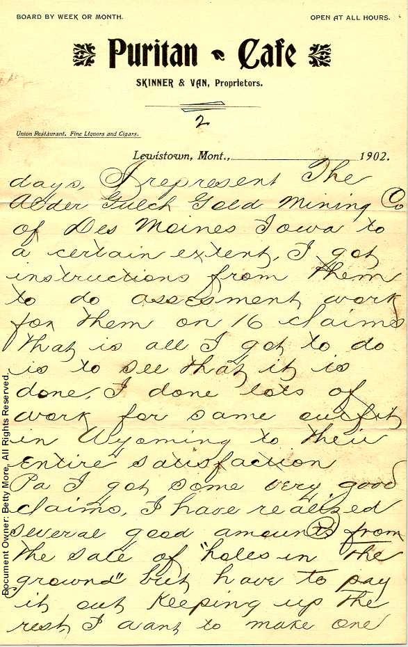 Swaggart letter to Parents November 1902