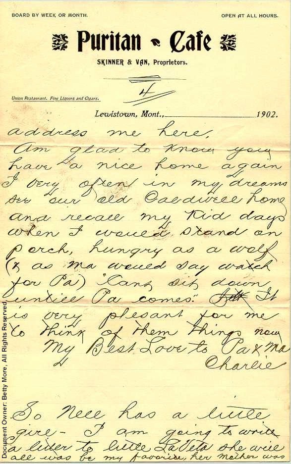 Swaggart letter to Parents November 1902