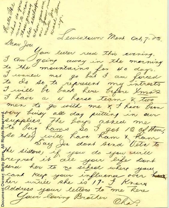 Swaggart Letter to Brother Joe September 1903