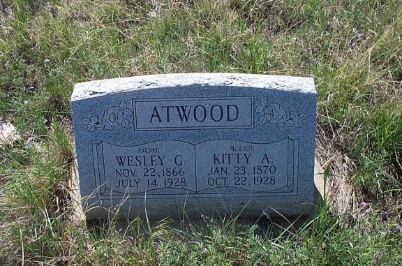 Wesley G and Kitty A. Atwoods Gravestone, Coon Cemetery, Musselshell River Breaks