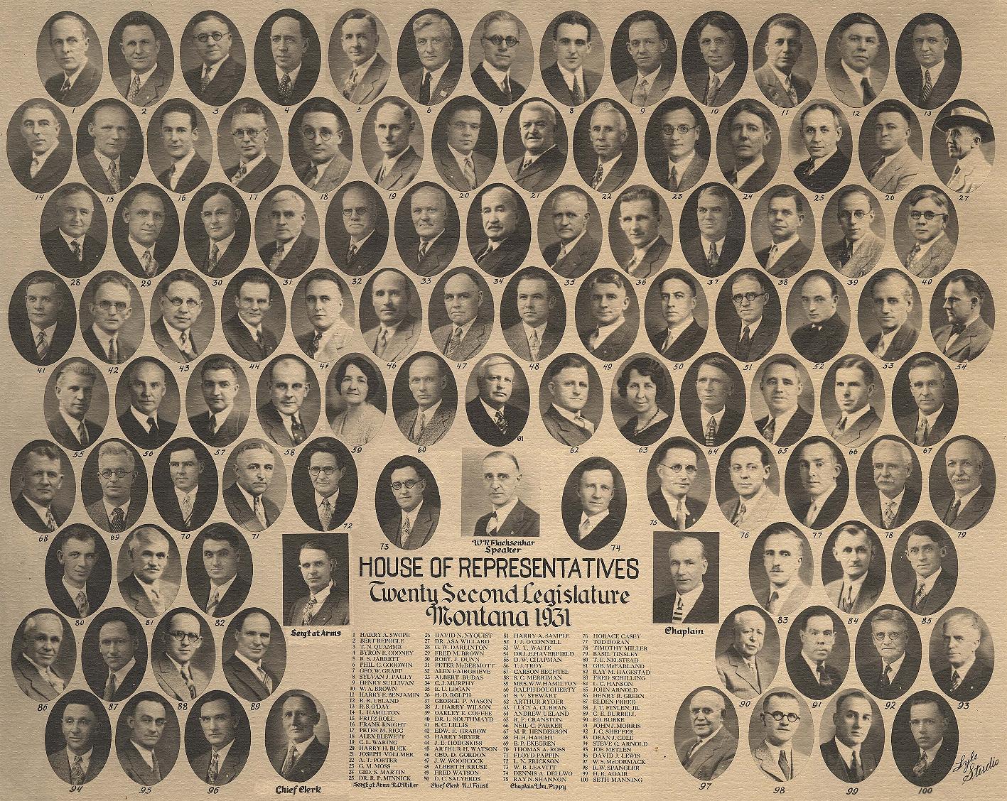 22nd Legislature House of Representatives, Montana 1931, Helena