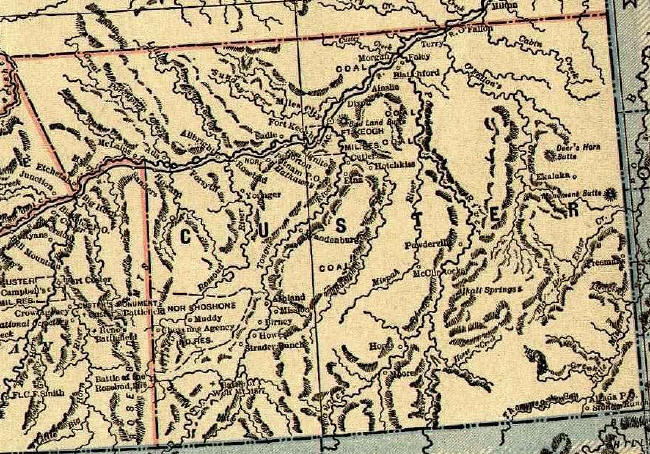 1893-1895 Map of Custer County, Montana