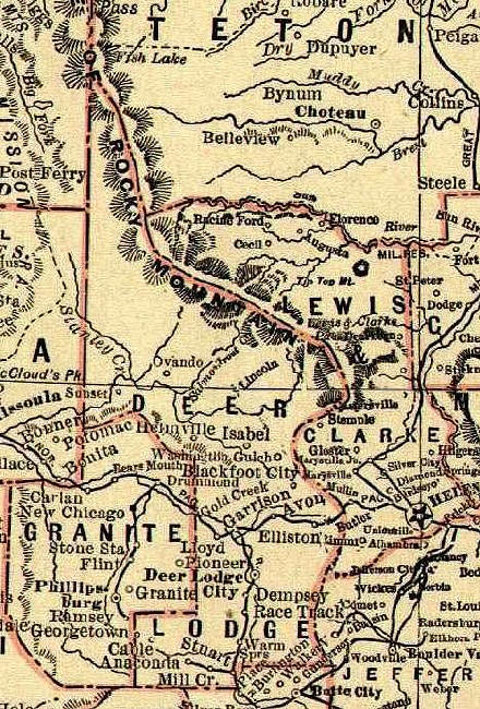 1893-1895 Map of Deer Lodge, Granite, Lewis & Clark Counties, Montana