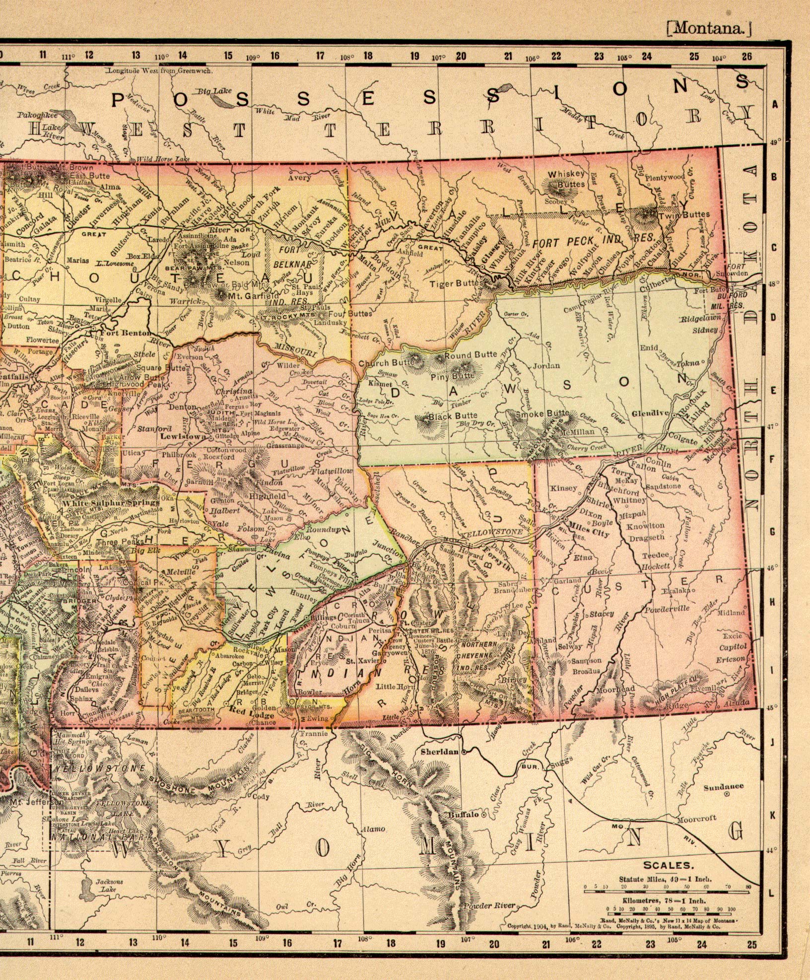 1904 Map of Eastern Half of Montana