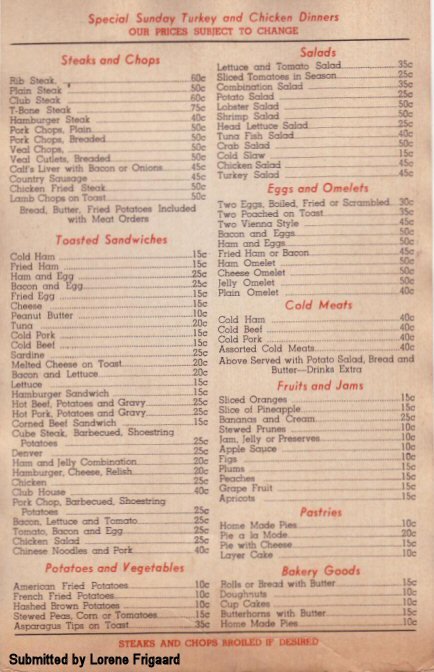 Menu from the Coffee Cup Cafe