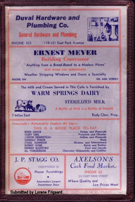 Menu from the Coffee Cup Cafe