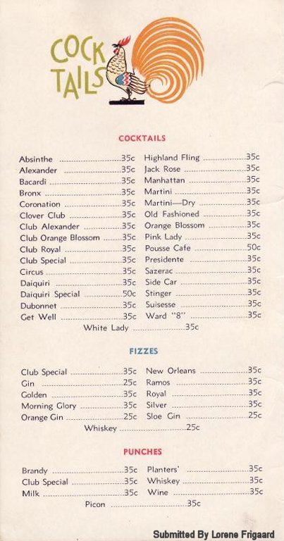 Menu from the Club, Butte, Montana