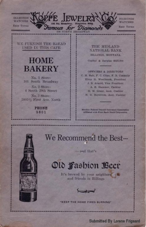 Menu from the Luzon Cafe, Billings, Montana