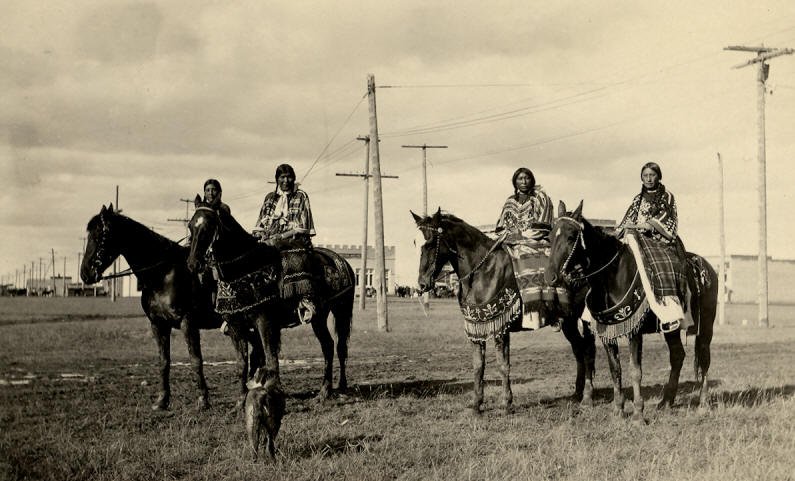 Native Americans and Electricity Poles Valier, Pondera County, Montana